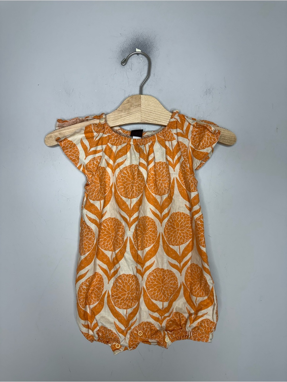 $16 ADD ON Tea Collection Orange linen Flutter Sleeve Shortie Romper